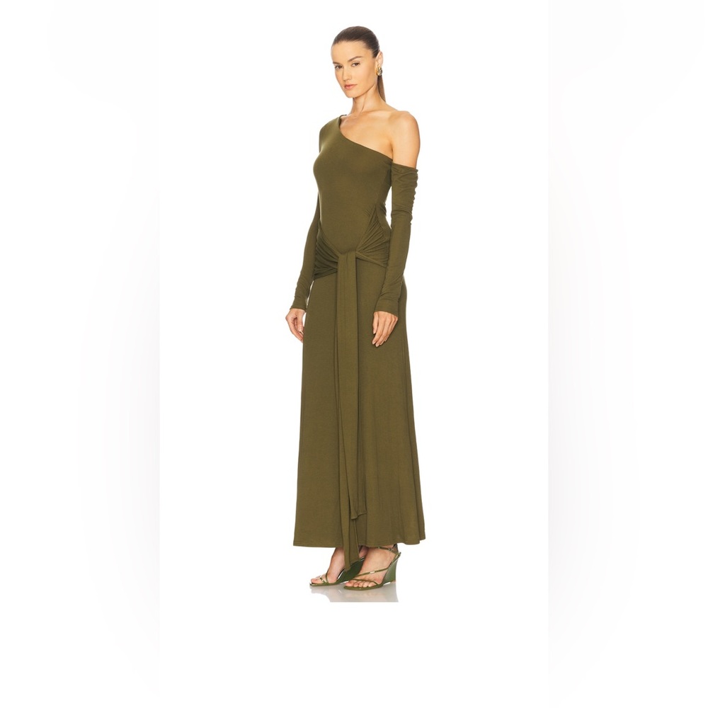 Bianca One Shoulder Maxi Dress in Army Green - Picture 2 of 3